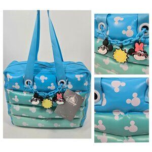 Disney Parks Mickey Mouse Print Inflatable PVC Summer Shoulder Bag & Charms NEW